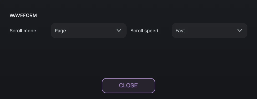 The settings overlay